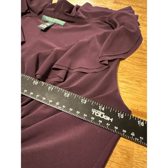 LAUREN RALPH LAUREN Plum Wine Ruffle Sleeveless Stretch Dress Old Money Size 4 - Picture 7 of 8